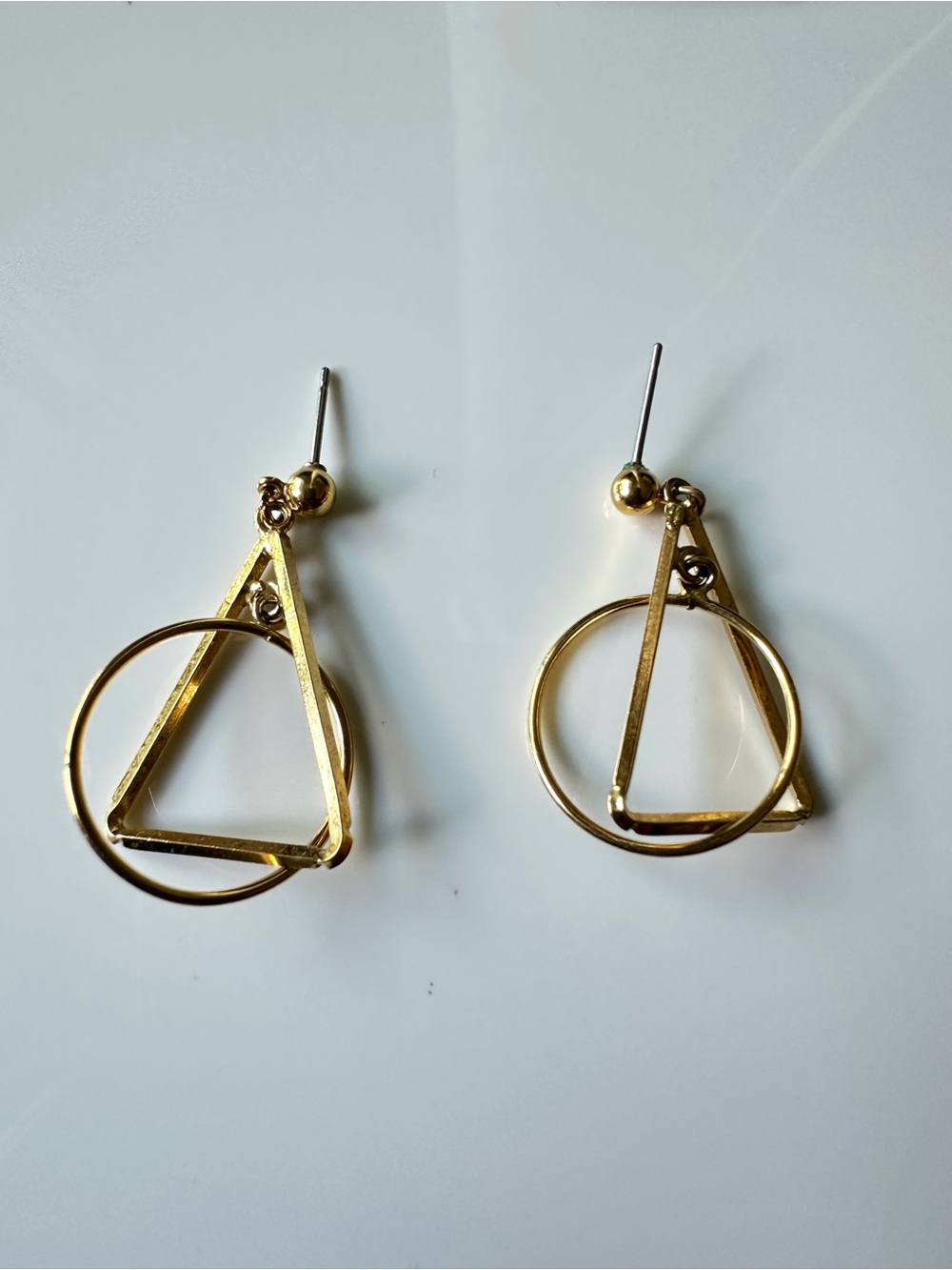 Gold Geometric Triangle & Circle Drop Earrings